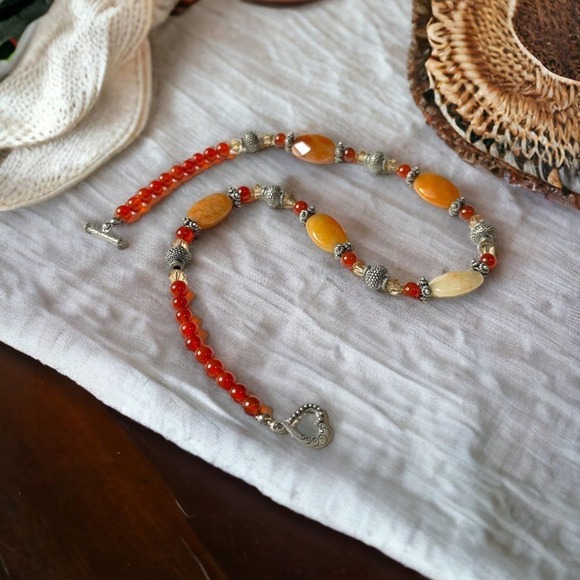Bohemian Gemstone Necklace Beaded Ornate Heart Shaped Toggle Clasp Gift - Picture 1 of 10